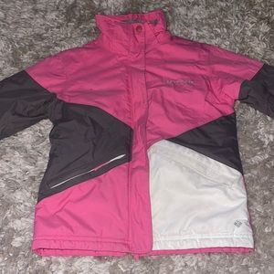 Columbia winter jacket,size 7/8,pink grey white.